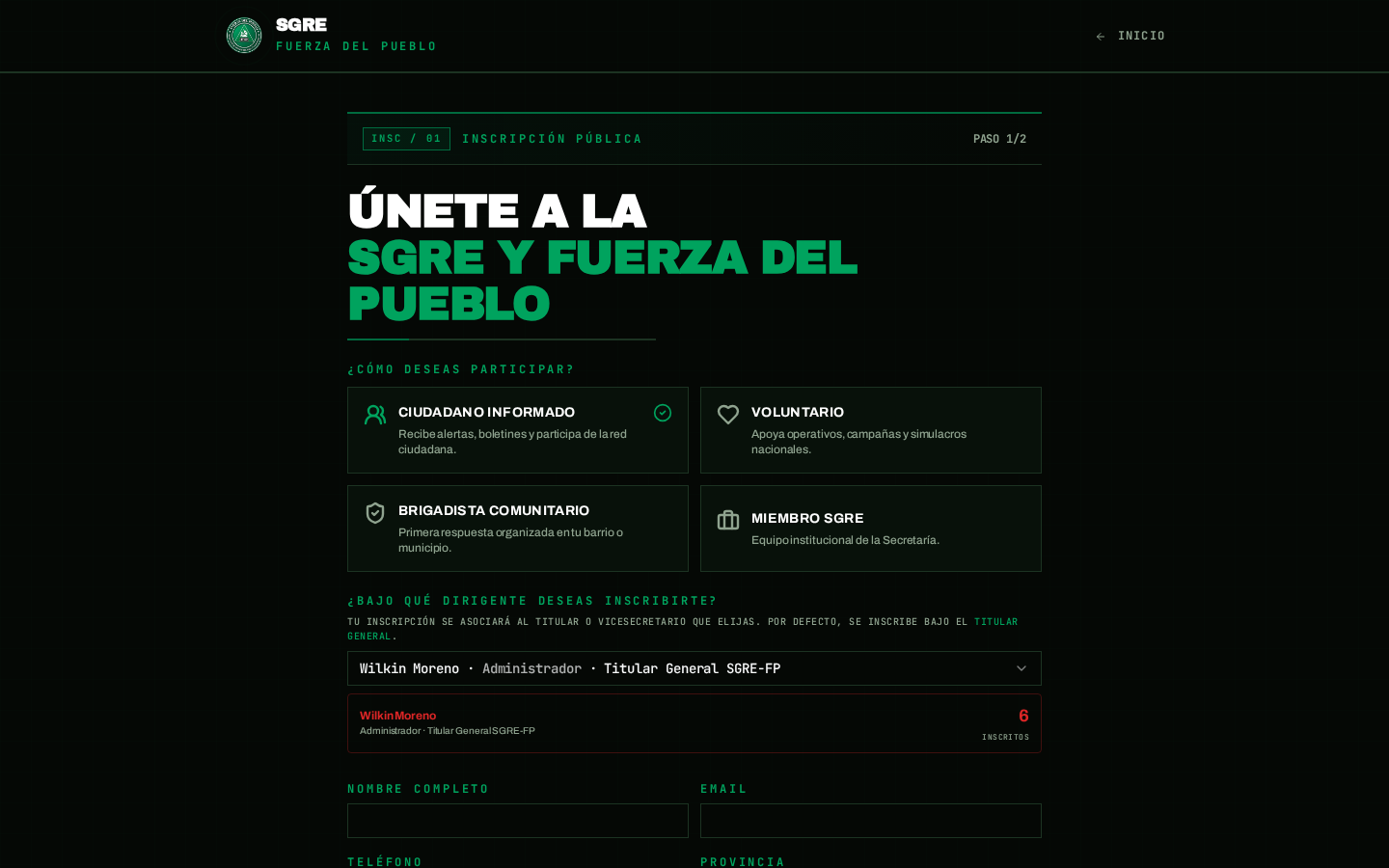 Inscripción pública en 2 pasos